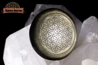 Fleur de Vie sur cabochon à poser en Obsidienne Dorée