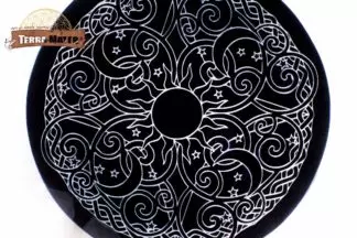 Mandala gravé sur obsidienne noire 15 cm