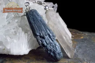 Pendule asymétrique avec compagnon en indicolite et quartz jumeau